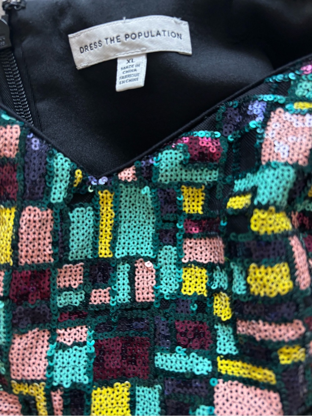Dress The Population Black Sequin Mosaic Maxi Dress with Multicolor Accents - Picture 4 of 6